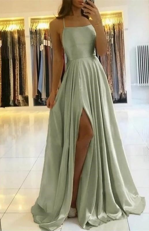 Spaghetti-Straps Prom Dress with Slit       S6725