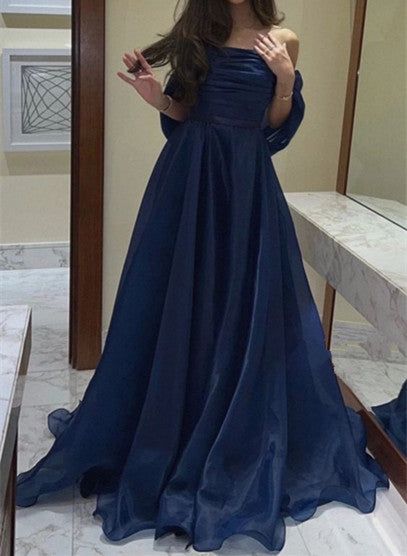 A line Strapless Blue Long Prom Dress      S6752