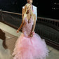 Glitter Pink Diamonds Prom Dresses For Black Girls Crystal Beading Rhinestones Ruffles Birthday Party Dress     S6773