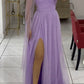 One Shoulder Lilac Long Party Dress Evening Gown With Slit       S6731