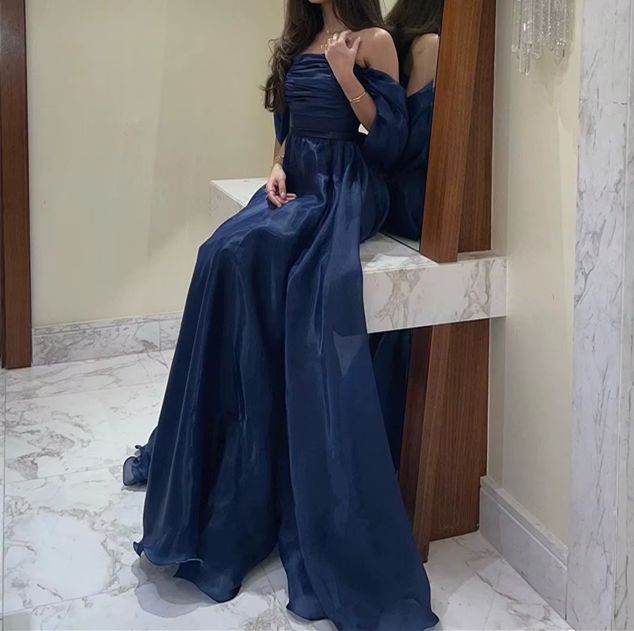 A line Strapless Blue Long Prom Dress      S6752