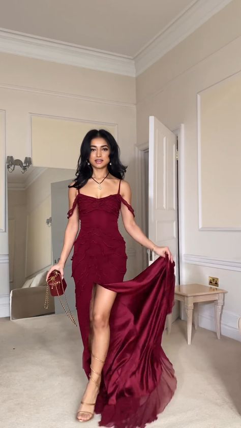 Wine Red Off Shoulder Straps Multi-layered Ruffles Long Prom Dress     S6786