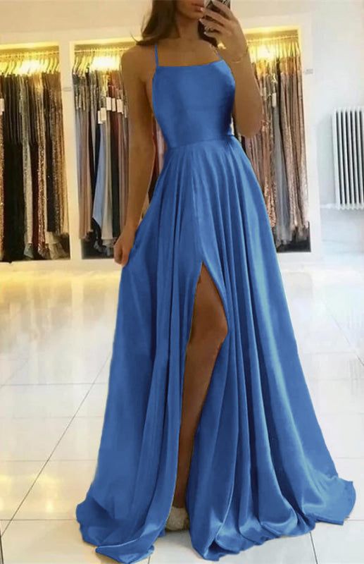 Spaghetti-Straps Prom Dress with Slit       S6725