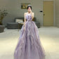Lilac Tulle A-Line Elegant Long Party Dress Evening Dress        S6632