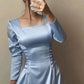 Satin Blue Long Evening Dress Party Dress Prom Dress        S6685