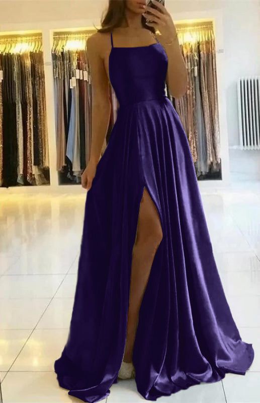 Spaghetti-Straps Prom Dress with Slit       S6725