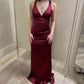 Satin Plunging V- Neckline Long Evening Dress, Prom Dresses, Evening Party Dresses       S6618