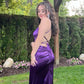 cute prom dress purple satin prom dress Long Evening Dress       S6617
