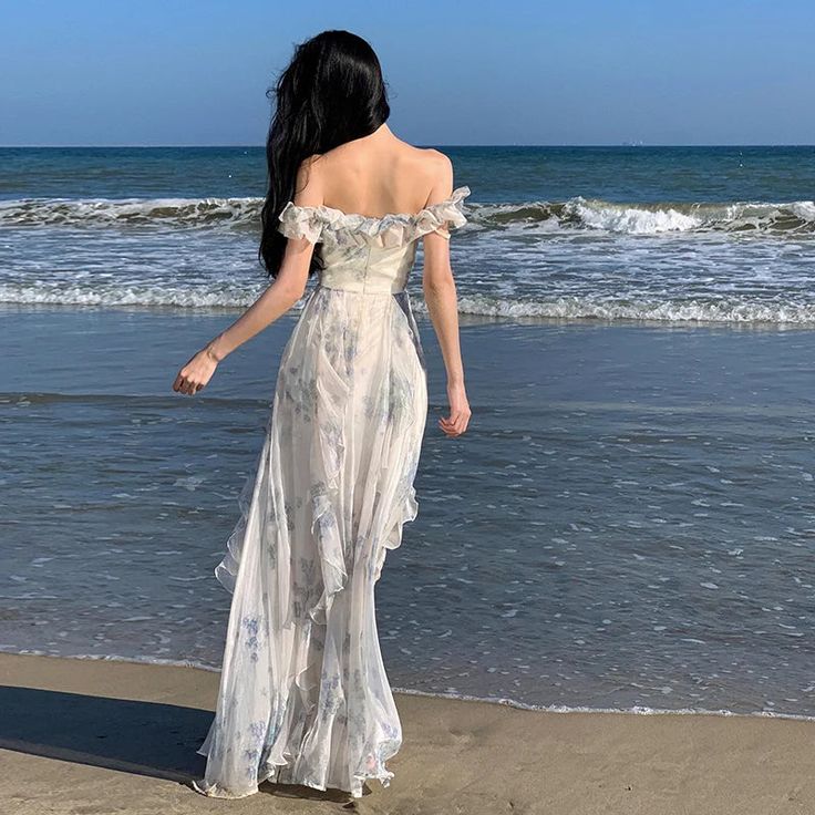 Fashion Ruffled Print Chiffon Long Dresses       S6642