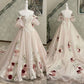 Vintage 3D Florals Wedding Dresses Half Sleeves Light Pink Lace Bridal Gowns    S6641