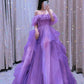 Purple Tulle A-Line Off Shoulder Elegant Long Party Dress Evening Dress        S6634