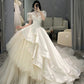 A Line Tulle Wedding Dresses Puff Sleeves Long Bridal Gowns    S6649