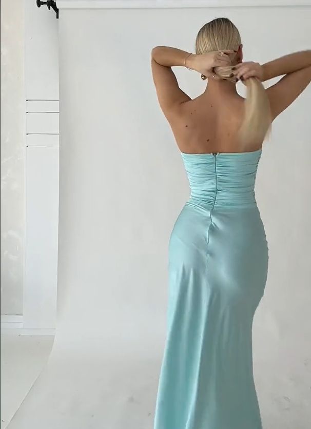 Light Blue Lovely Satin Long Party Dress Evening Gowns      S6633