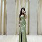 Green Off Shoulder Long Evening Dress Party Dress Prom Dress With Slit       S6694