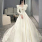 A Line Long Sleeves Satin Wedding Dresses Long Bridal Gowns    S6655