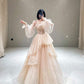 Champagne Tulle A-Line Elegant Long Party Dress Evening Dress        S6631
