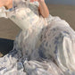 Fashion Ruffled Print Chiffon Long Dresses       S6642