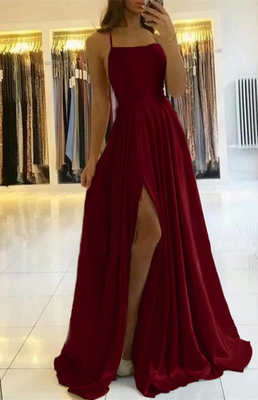 Spaghetti-Straps Prom Dress with Slit       S6725