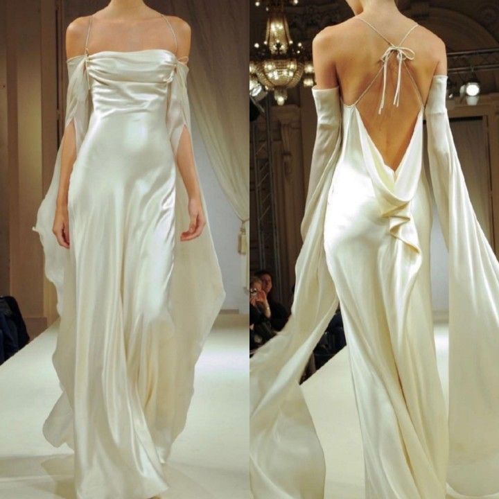 Vintage Long Sleeves Satin Backless Wedding Dresses Evening Dresses    S6717