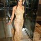 Sexy Mermaid Gold Long Prom Dress,Evening Dress      S6671