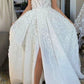 A Line Straps Long Wedding Dress with Lace Appliques, Gorgeous Bridal Gown with Slit       S6738