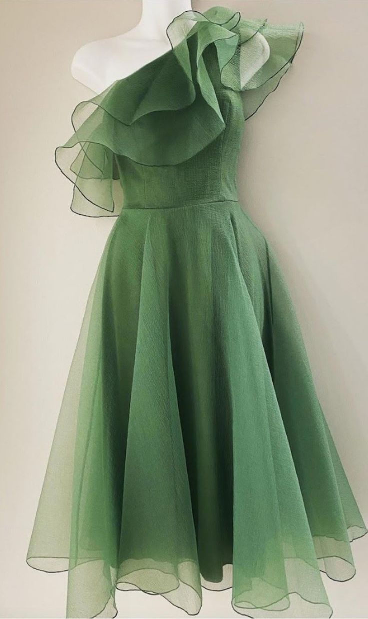 Green One Shoulder Knee Length Evening Dress Party Dress Prom Dress        S6686