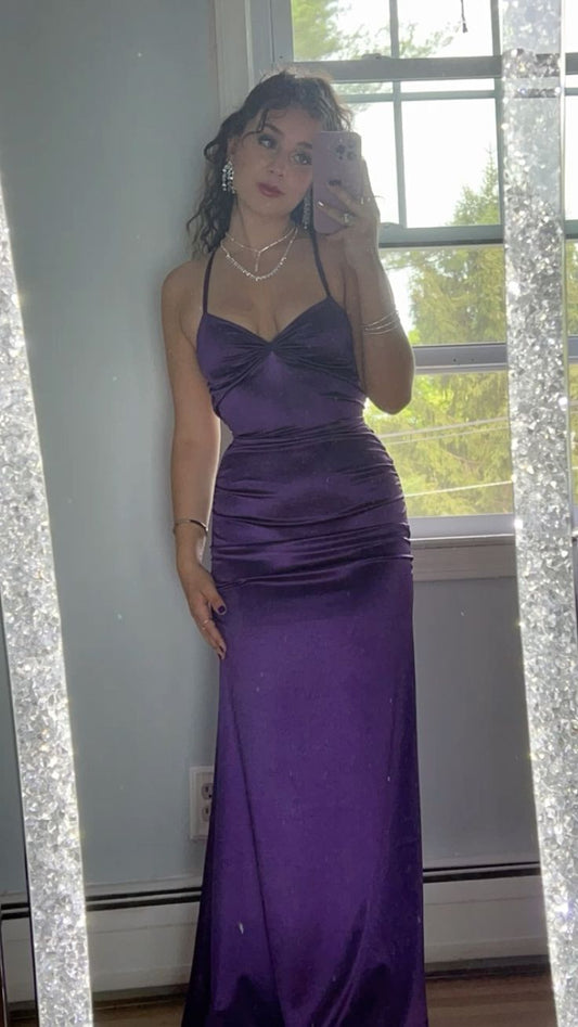 cute prom dress purple satin prom dress Long Evening Dress       S6617