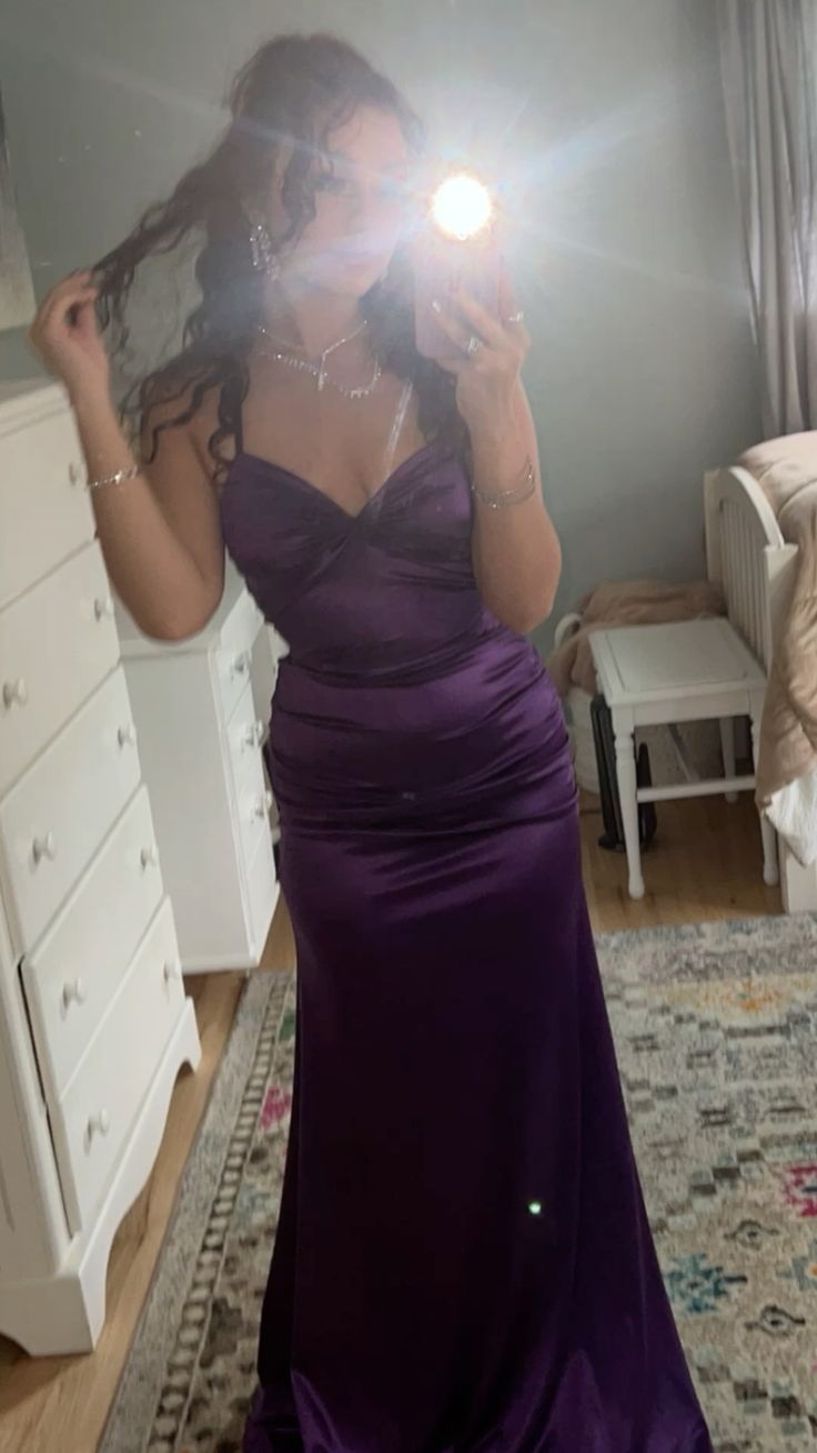 cute prom dress purple satin prom dress Long Evening Dress       S6617