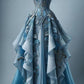 Vintage A Line Sweetheart Blue Tulle Applique Long Prom Dress, Evening Dress        S6622