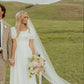 A Line Satin Short Sleeves Wedding Dresses Long Bridal Gowns    S6660