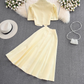 Fashion suit Stand collar single breasted puff sleeve short top two piece set high waist skirt R0327