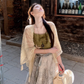 Fairy new Chinese suit butterfly embroidery sling ink dyeing skirt sweater a complete set R1747