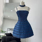 Blue halter waist A-line short skirt homecoming dress R3397