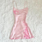 Pink Printed Strapless Satin Waisted A-Line Miniskirt homecoming dress R2620