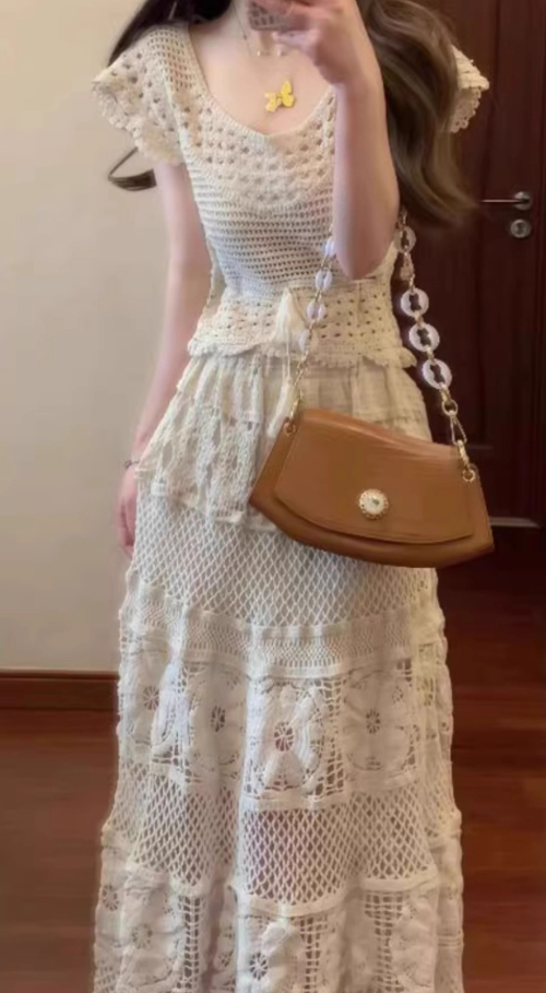 Pure outfit set casual green small flying sleeve top short skirt two-piece set R0835