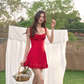 Heavy French romantic vacation suspender dress French temperament design short skirt R3326