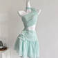 Off-shoulder sheer mesh waist dress R1992