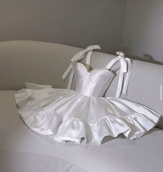 White suspender bandeau princess fluffy skirt homecoming dress R2540