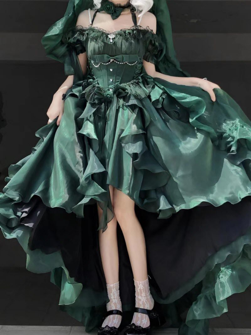 Silky Pleated Puffy Prom Gown Bud  Green Women's Corset Maxi Birthday Dress Evening Dress RS2958