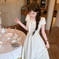 Long waist polka dot short-sleeved dress for women summer French retro temperament skirt R4626