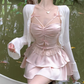 Sweet and spicy design lace camisole 2025 pure desire style skirt three-piece set R1076
