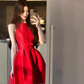 Red waist vest dress temperament dress puffy skirt R0548