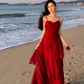 Fairy waist slimming big swing red dress holiday beach long dress tube top ruffled suspender skirt R1719