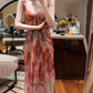 Holiday style dress niche style skirt v-neck floral suspender skirt summer R0699