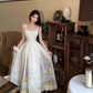 Platycodon temperament floral suspender skirt super beautiful waist dress R0701