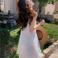 White dress seaside holiday beach dress high-end age-reducing suspender long dress R1700