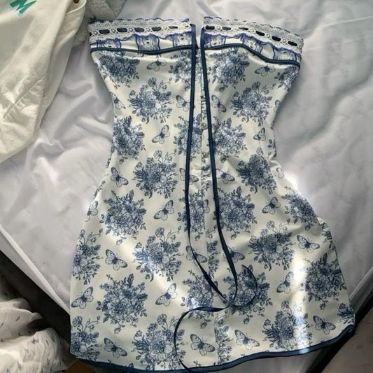 Retro floral tube top sexy slim hip skirt homecoming dress R2609