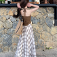 Fairy temperament outfit a complete set of halter neck small vest plaid large swing skirt two-piece suit R1705