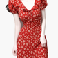 2025 Summer New Red Floral Tea Break Ruffled V-Neck French Waist Dress R0918