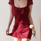 French pure desire style red printed shoulder-length skirt sexy waist slimming dress R2810